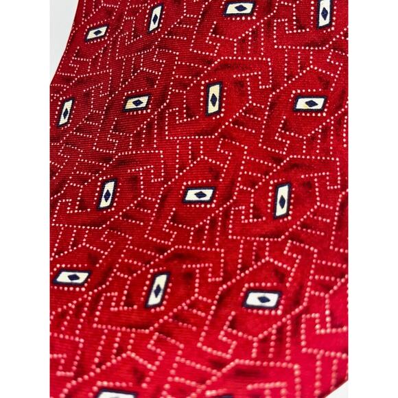 Christian Dior Monsieur Geometric Red Silk Tie Made in USA Fabric VTG - Picture 6 of 10
